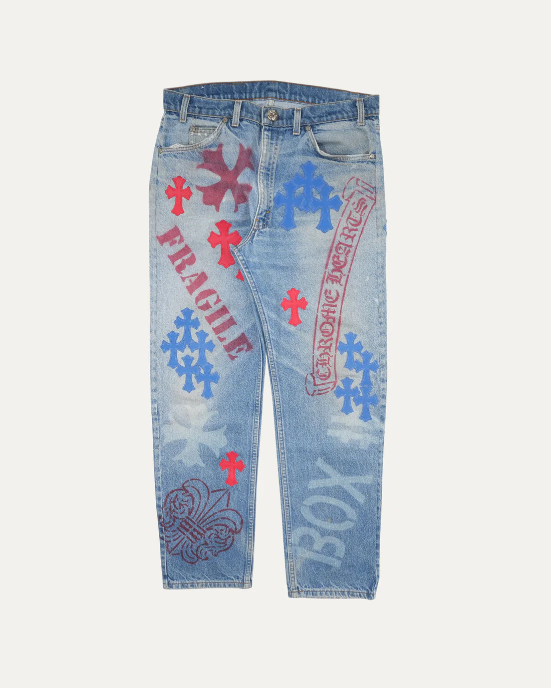 380 Chrome Hearts Cross Patch Stencil Jeans blue