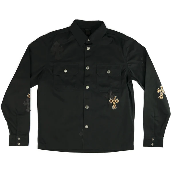 Black Leather Cross Patch Shirt