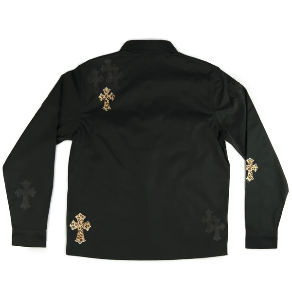 Black Leather Cross Patch Shirt