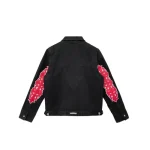 Red Floral Cross Leather Patches Chrome Hearts Black Denim Jacket