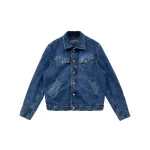Red Floral Cross Leather Patches Chrome Hearts Blue Denim Jacket