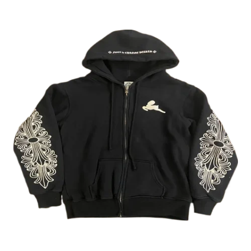 Chrome Hearts RARE Zip Up Hoodie Floral Cross Foti Black