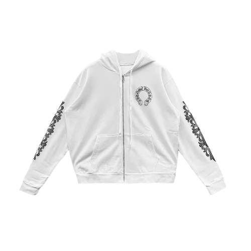 White Horseshoe Logo Zip Up Hoodie